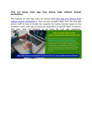 Find out about Cash App Free Money Code without Human Verification: