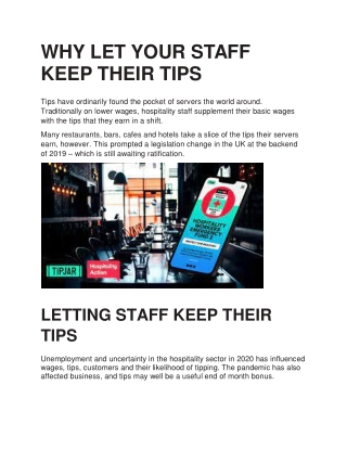 WHY LET YOUR STAFF KEEP THEIR TIPS