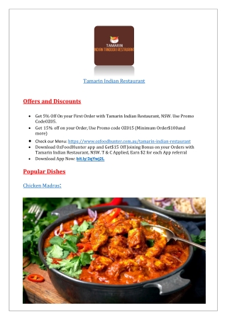 $5 Off-Tamarin Indian Restaurant Bathurst Menu, NSW