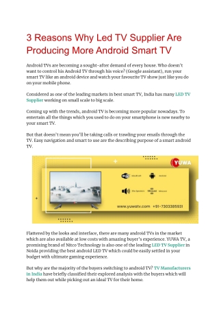 3 Reasons Why Led TV Supplier Are Producing More Android Smart TV