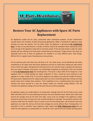 Restore your AC appliances with spare AC parts replacement