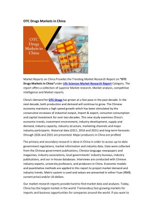 OTC Drugs Markets in China
