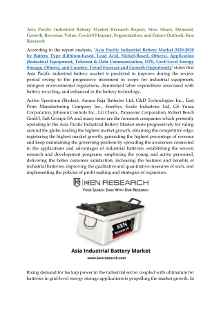 Asia Pacific Industrial Battery Market Major Players, Growth: Ken Research