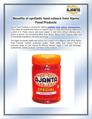 Synthetic Food Colours Manufacturers 