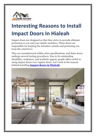 Interesting Reasons To Install Impact Doors In Hialeah