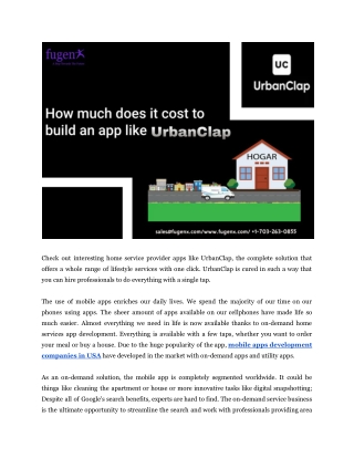 How much does it cost to build an app like urbanclap