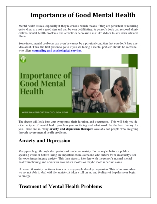 Importance of Good Mental Health