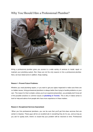 Why You Should Hire a Professional Plumber?