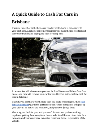 A Quick Guide to Cash For Cars in Brisbane