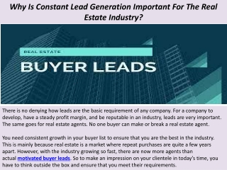 Why Is Constant Lead Generation Important For The Real Estate Industry?