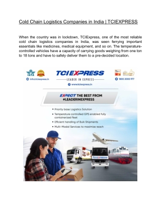 Cold Chain Logistics Companies in India | TCIEXPRESS