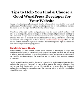 Tips to Help You Find & Choose a Good WordPress Developer for Your Website
