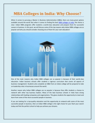 MBA Colleges in India: Why Choose?