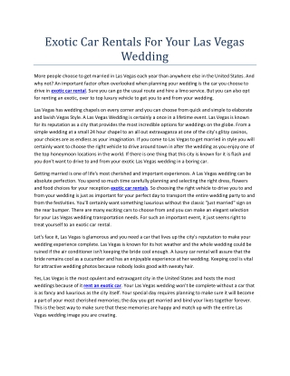 Exotic Car Rentals For Your Las Vegas Wedding