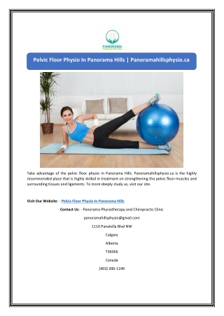 Pelvic Floor Physio In Panorama Hills | Panoramahillsphysio.ca