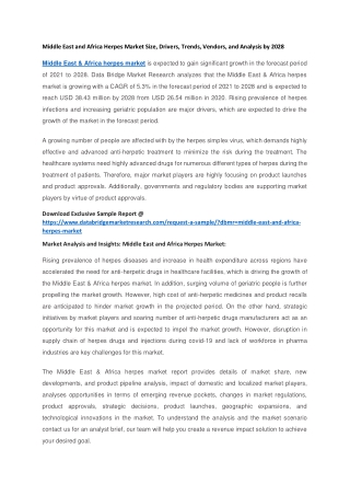 Middle East and Africa Herpes Market Size, Drivers, Trends, Vendors, and Analysis by 2028