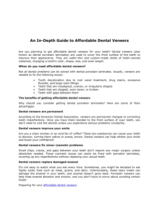 An In-Depth Guide to Affordable Dental Veneers