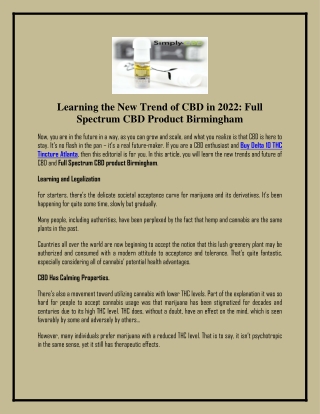 Learning the New Trend of CBD in 2022: Full Spectrum CBD Product Birmingham