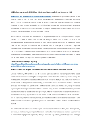 Middle East and Africa Artificial Blood Substitutes Market Analysis and Forecast to 2028