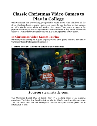 Classic Christmas Video Games to Play in College