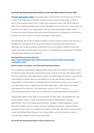 Asia-Pacific IgA Nephropathy Market Business Trends, New Opportunities & Forecast 2028