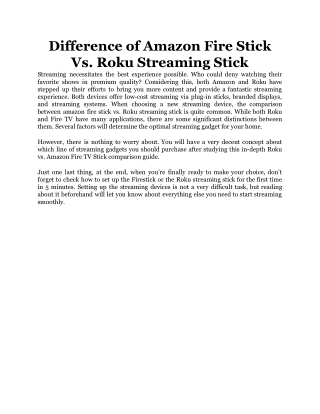 Difference of Amazon Fire Stick Vs. Roku Streaming Stick