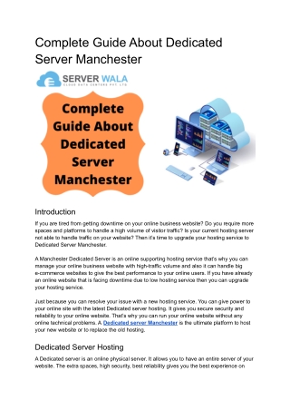 Complete Guide About Dedicated Server Manchester