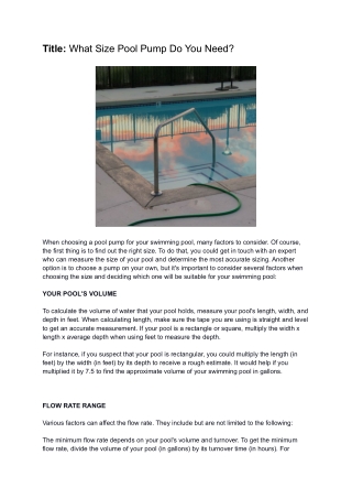 What Size Pool Pump Do You Need