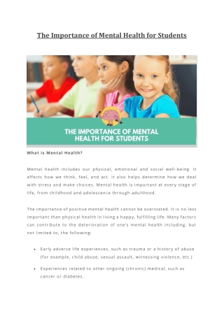 The Importance of Mental Health for Students