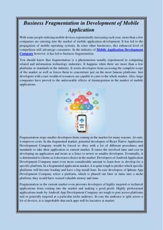 Business Fragmentation in Development of Mobile Application