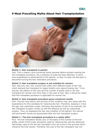 9 Most Prevailing Myths About Hair Transplantation