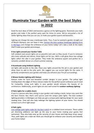 Illuminate Your Garden with the best Styles in 2022
