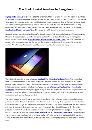 Apple MacBook Rental Services in Bangalore