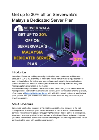 Get up to 30% off on Serverwala’s Malaysia Dedicated Server Plan