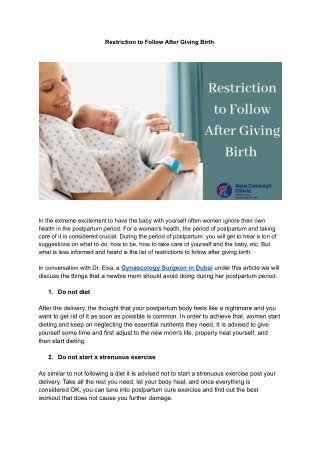 Restriction to Follow After Giving Birth