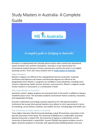 Complete Procedure to get Master’s Admission in Australia