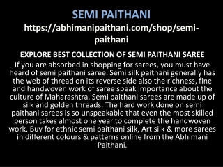 Semi Paithani Saree | Browse Festive Wear Yeola Semi Paithani Saree Online at Th