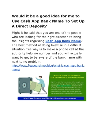 Would it be a good idea for me to Use Cash App Bank Name