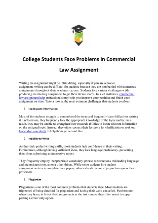College Students Face Problems In Commercial Law Assignment