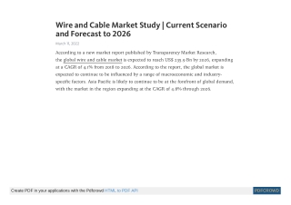 Wire and Cable Market Study | Current Scenario and Forecast to 2026