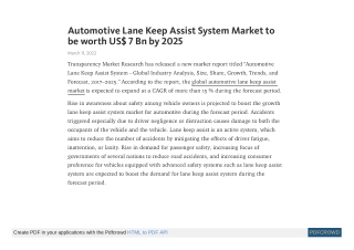 Automotive Lane Keep Assist System Market to be worth US$ 7 Bn by 2025