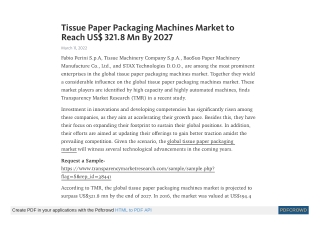 Tissue Paper Packaging Machines Market to Reach US$ 321.8 Mn By 2027