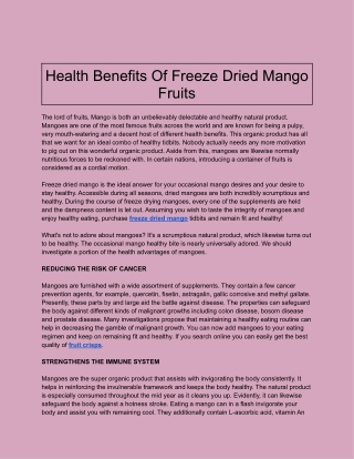 Health Benefits Of Freeze Dried Mango Fruits