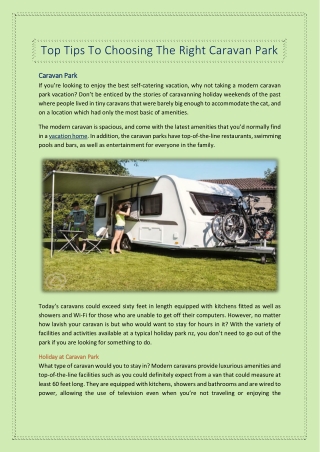 Top Tips To Choosing The Right Caravan Park