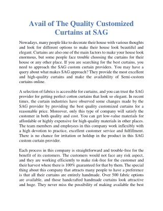 Avail of the quality customized curtains at SAG