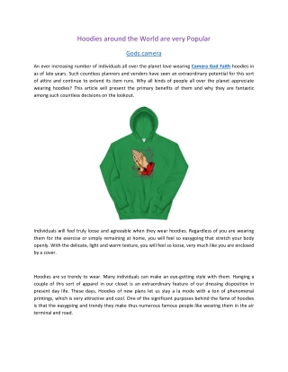 Hoodies around the World are very Popular