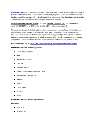 Food Grade Lubricants Market Size, Share, Trends | Industry Growth and Forecast