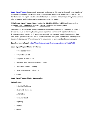 Liquid Crystal Polymer Market Size, Share, Growth |Industry Analysis Report, 202