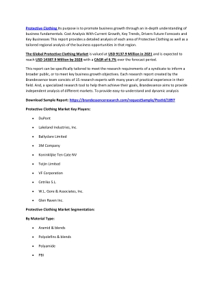 Protective Clothing Market Size, Share, Growth |Industry Analysis Report, 2028