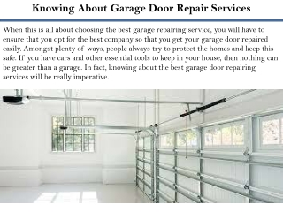 Knowing About Garage Door Repair Services